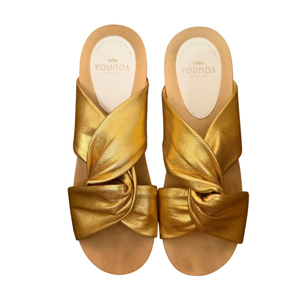 YouYou Gold Leather Knot Clogs Size 38